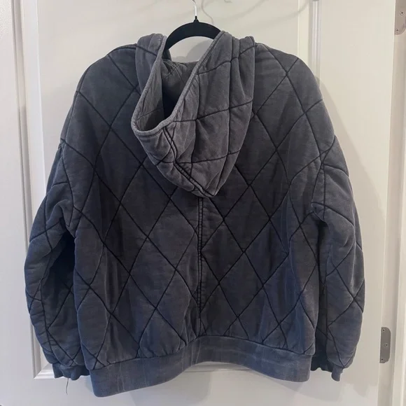 Forever 21 Quilted Mineral Wash Full Zip Hoodie Jacket - Picture 5 of 8